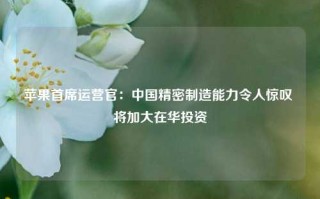 苹果首席运营官：中国精密制造能力令人惊叹 将加大在华投资