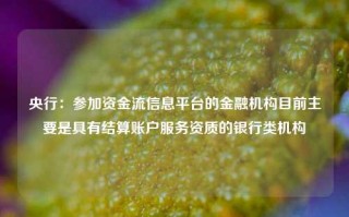 央行：参加资金流信息平台的金融机构目前主要是具有结算账户服务资质的银行类机构