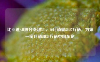 比亚迪AH股齐涨超5%，10月销量50.27万辆，为第一家月销超50万辆中国车企