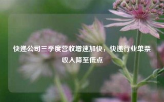 快递公司三季度营收增速加快，快递行业单票收入降至低点