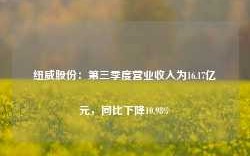 纽威股份：第三季度营业收入为16.17亿元，同比下降10.98%