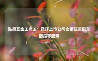 泓德基金王克玉：选择上市公司会更注重股东回报等因素