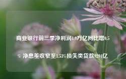 商业银行前三季净利润1.9万亿同比增0.5% 净息差收窄至1.53%损失类贷款9294亿