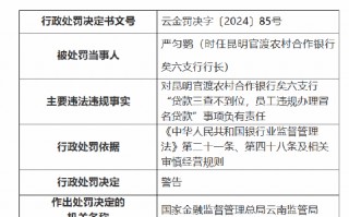 昆明官渡农村合作银行矣六支行时任行长因对“贷款三查不到位，员工违规办理冒名贷款”事项负有责任被警告