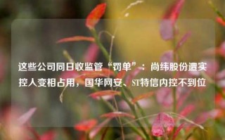 这些公司同日收监管“罚单”：尚纬股份遭实控人变相占用，国华网安、ST特信内控不到位