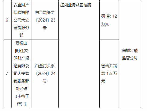 安盟财险大安营销服务部被罚12万元：虚列业务及管理费-第1张图片-山东威力重工