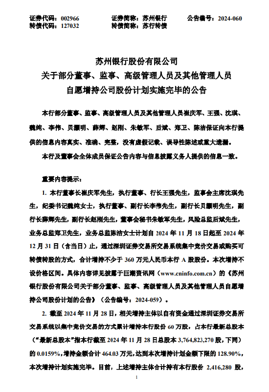 苏州银行：部分董监高及其他管理人员自愿增持计划实施完毕-第1张图片-山东威力重工